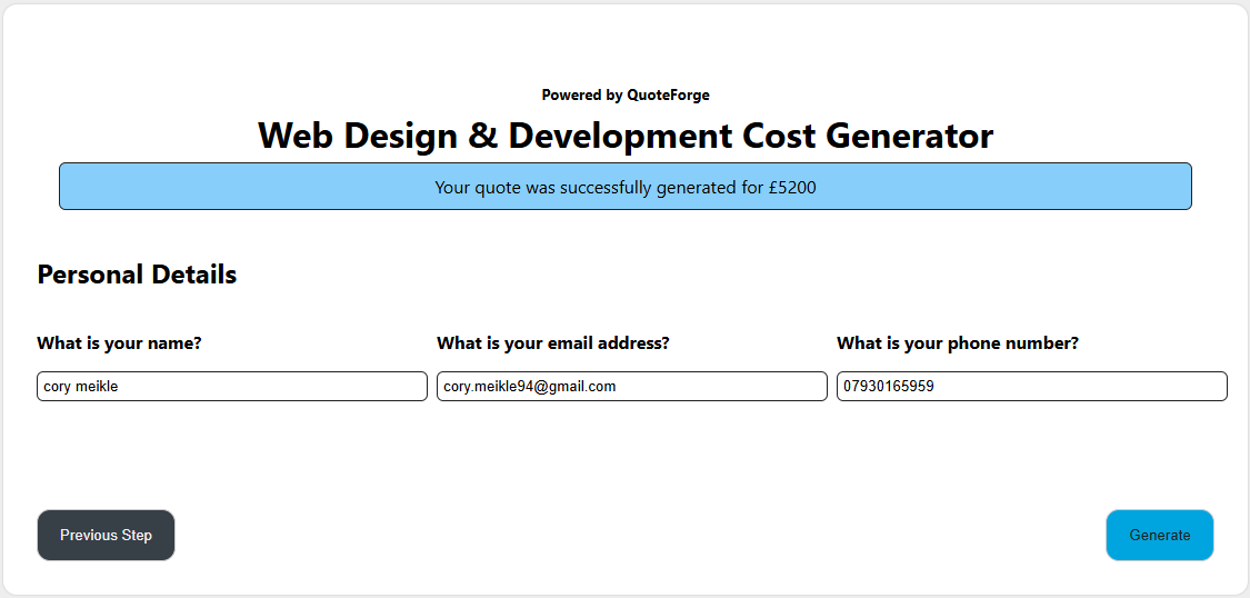 An image of a quote generated by QuoteForge